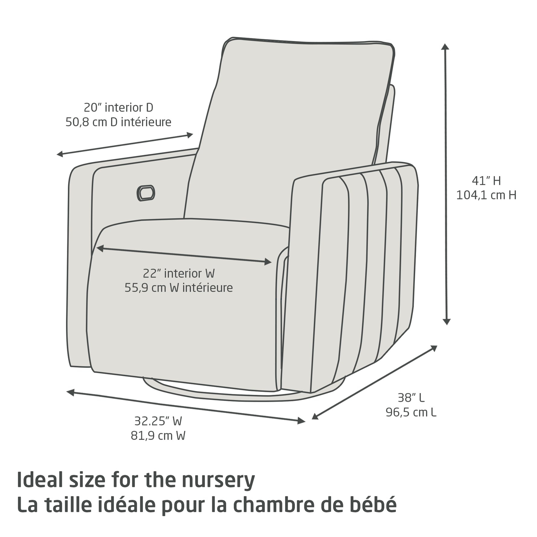 Maxi-Cosi Dorian Swivel Glider & Power Recliner - Measurements & Dimensions