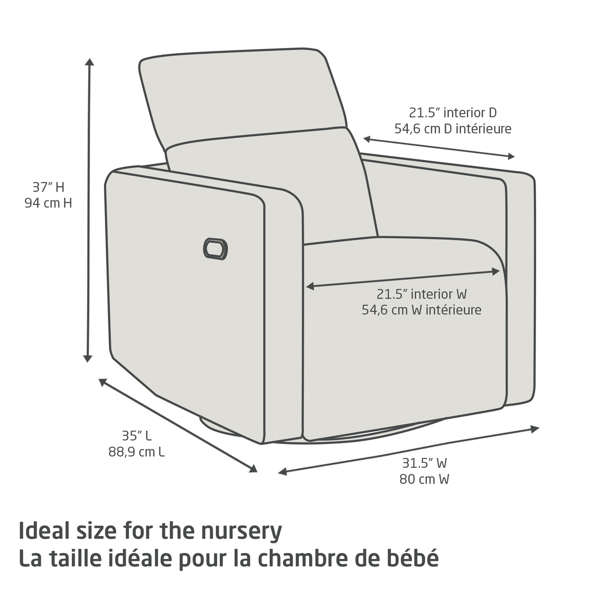 Maxi-Cosi Isla Cloud Swivel Glider & Power Recliner - Vanilla Measurements & Dimensions