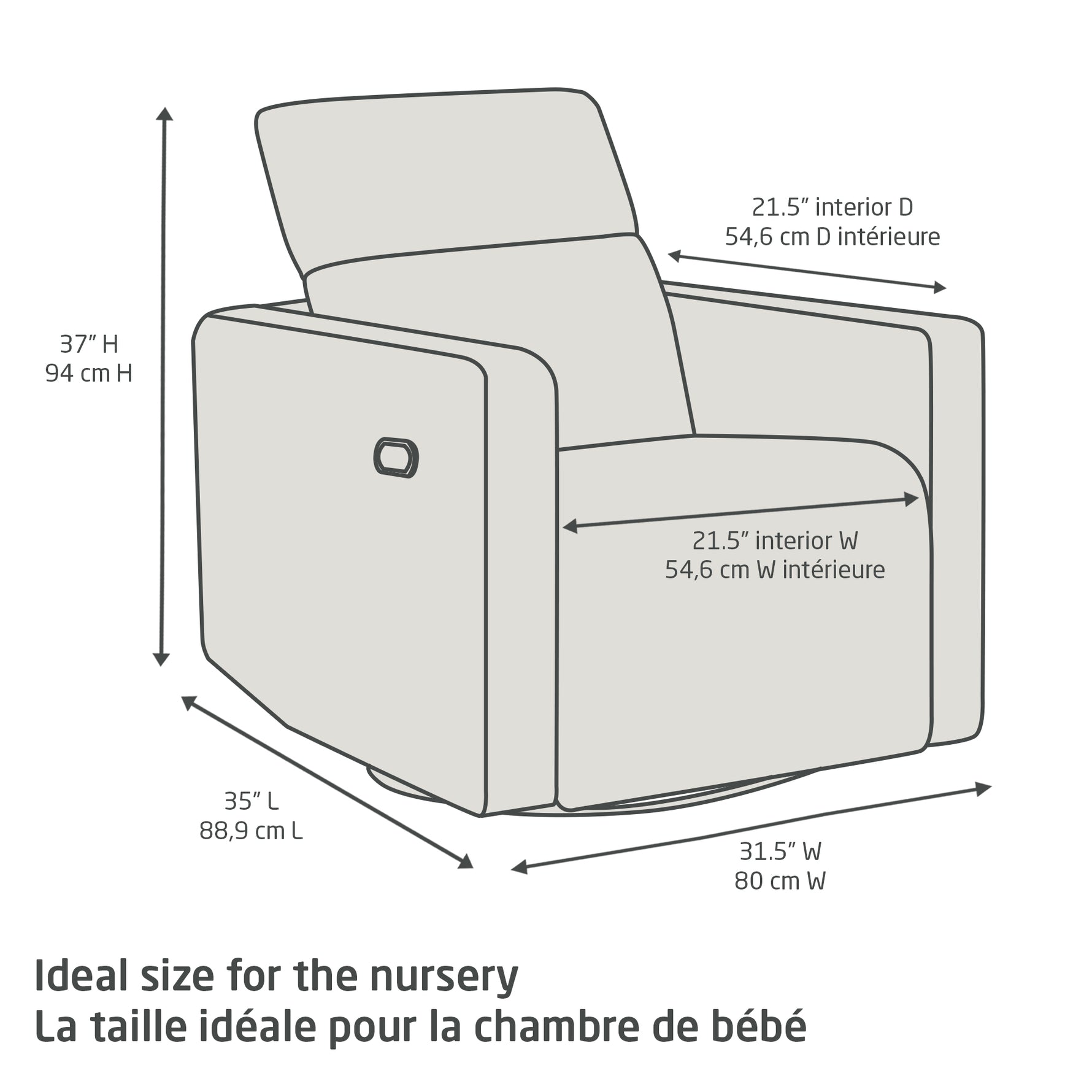 Maxi-Cosi Isla Cloud Swivel Glider & Power Recliner - Vanilla Measurements & Dimensions