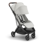 UPPAbaby Minu V3 Stroller - Savannah (Pearl Grey Jacquard/Carbon/Chestnut Leather) - Front Angle View with Canopy Extended