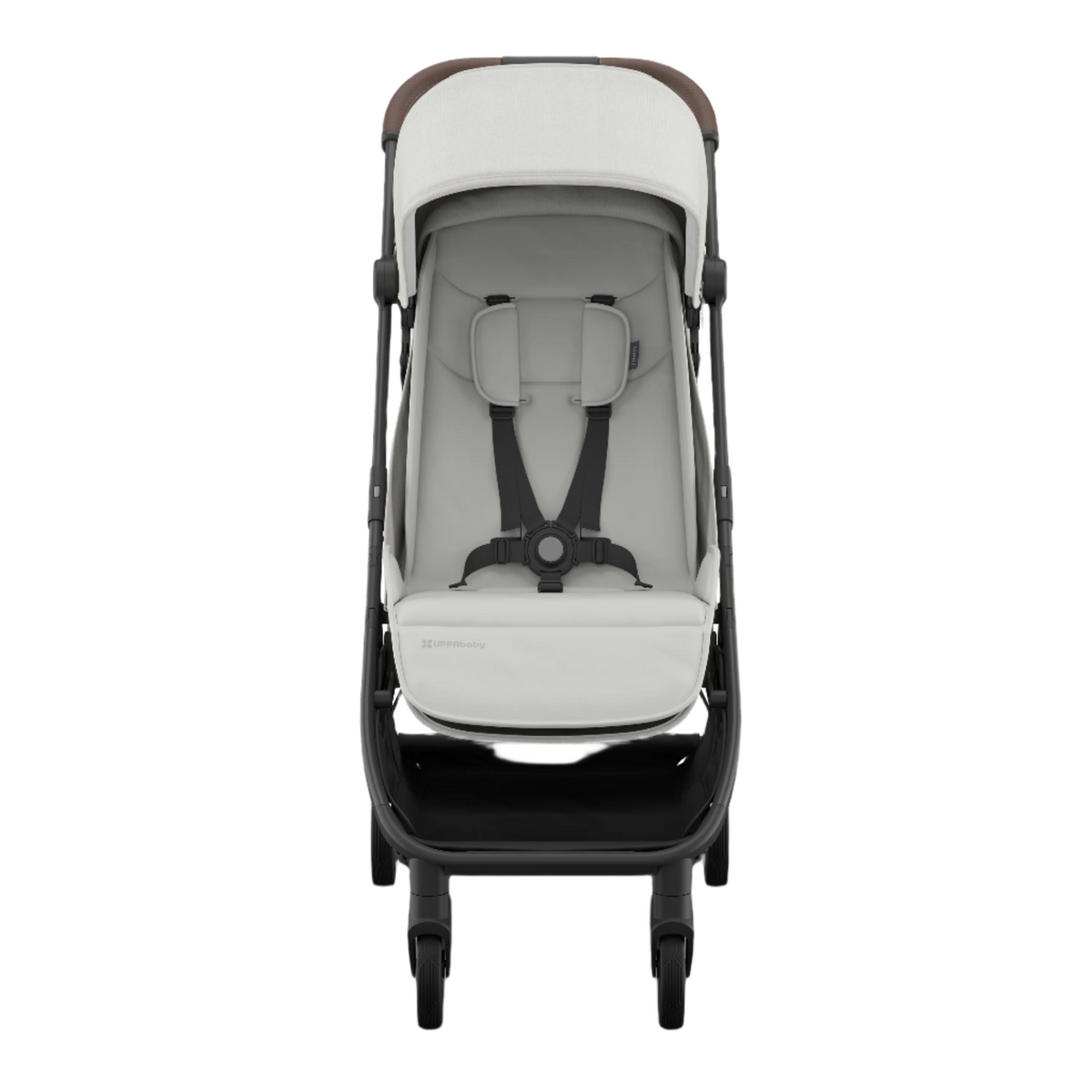 UPPAbaby Minu V3 Stroller - Savannah (Pearl Grey Jacquard/Carbon/Chestnut Leather) - Front View