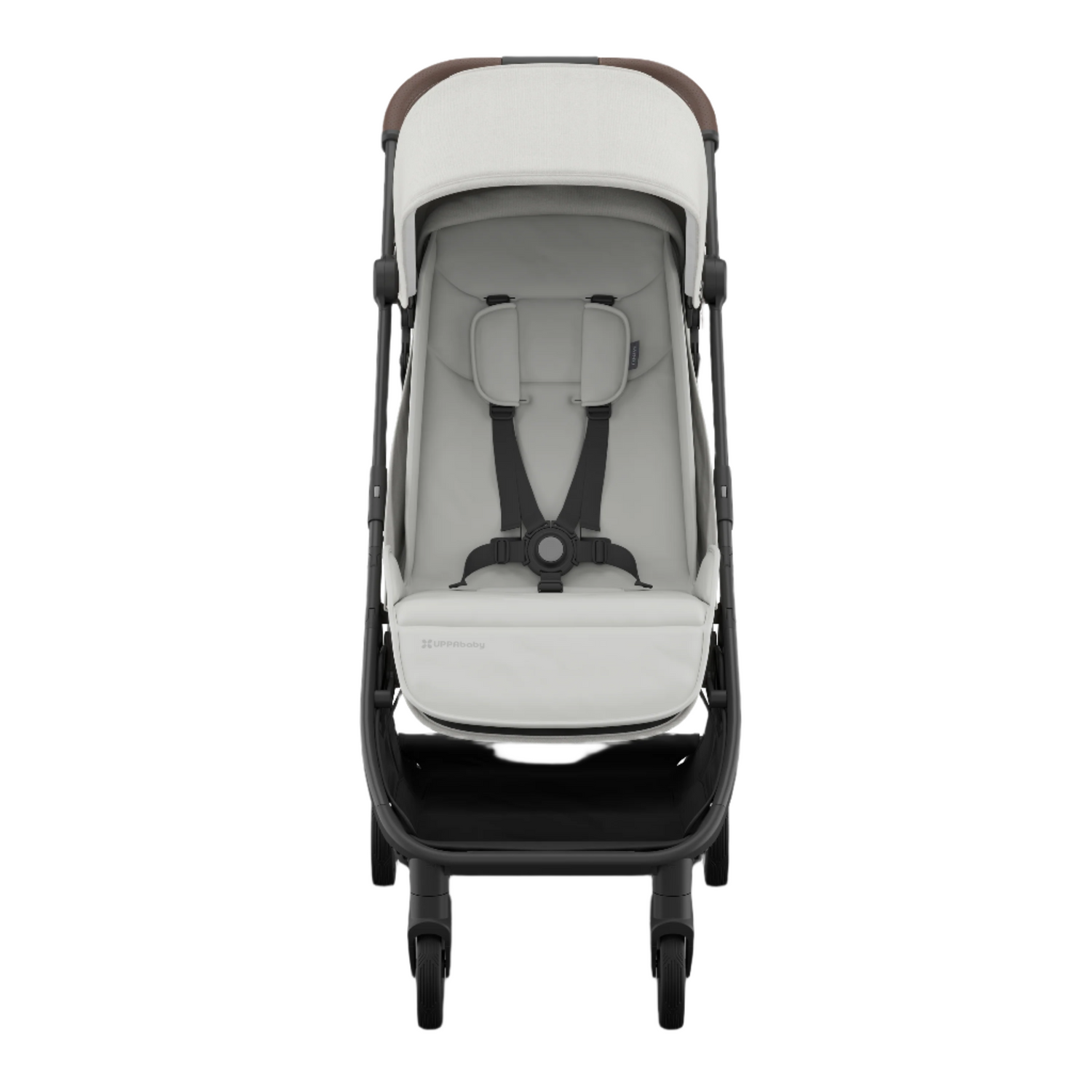 UPPAbaby Minu V3 Stroller - Savannah (Pearl Grey Jacquard/Carbon/Chestnut Leather) - Front View