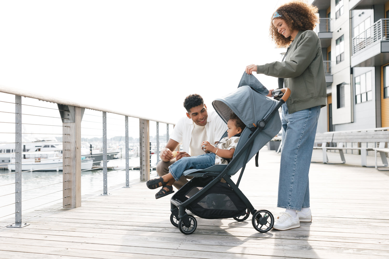 UPPAbaby Minu V3 Stroller - Dillan (Stone Blue/Carbon/Sand Leather) - Lifestyle 1