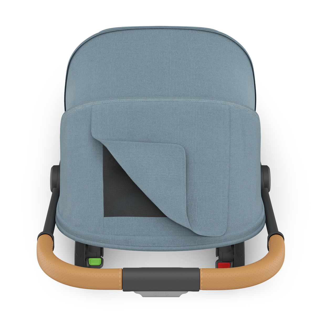 UPPAbaby Minu V3 Stroller - Dillan (Stone Blue/Carbon/Sand Leather) - Peek a Boo Window