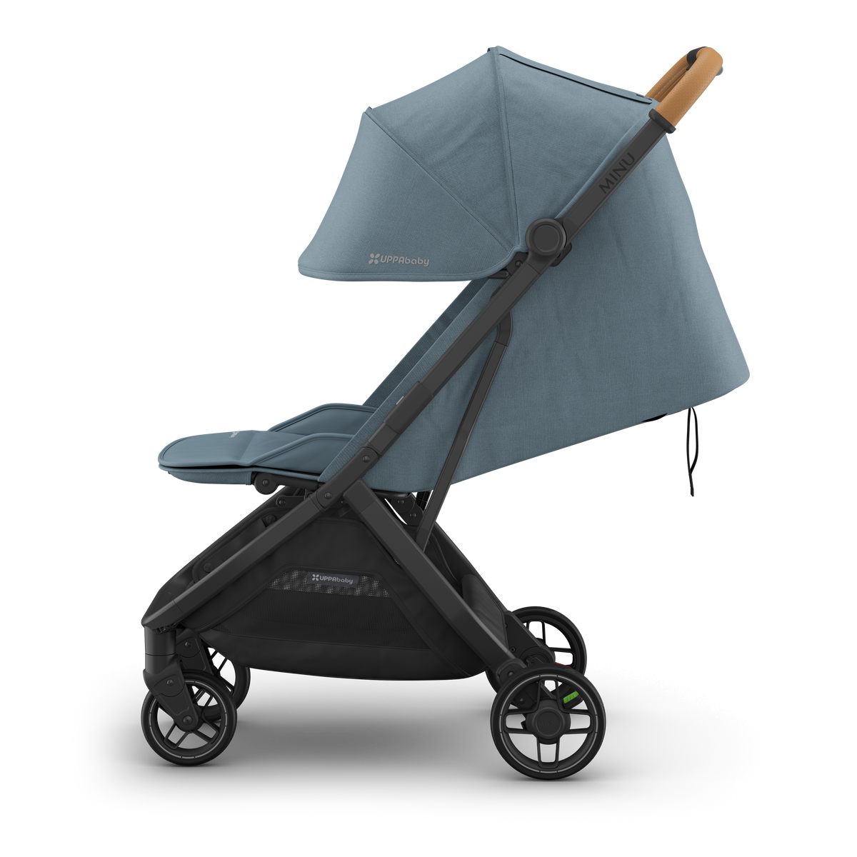 UPPAbaby Minu V3 Stroller - Dillan (Stone Blue/Carbon/Sand Leather) - Side View Reclined