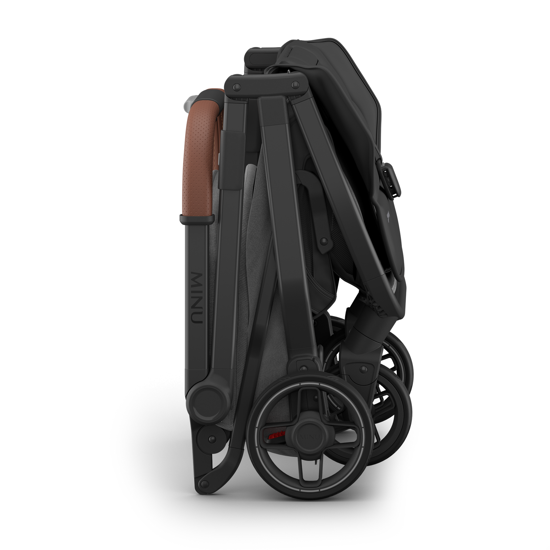UPPAbaby Minu V3 Stroller - Greyson (Charcoal Melange/Carbon/Saddle Leather) - Folded