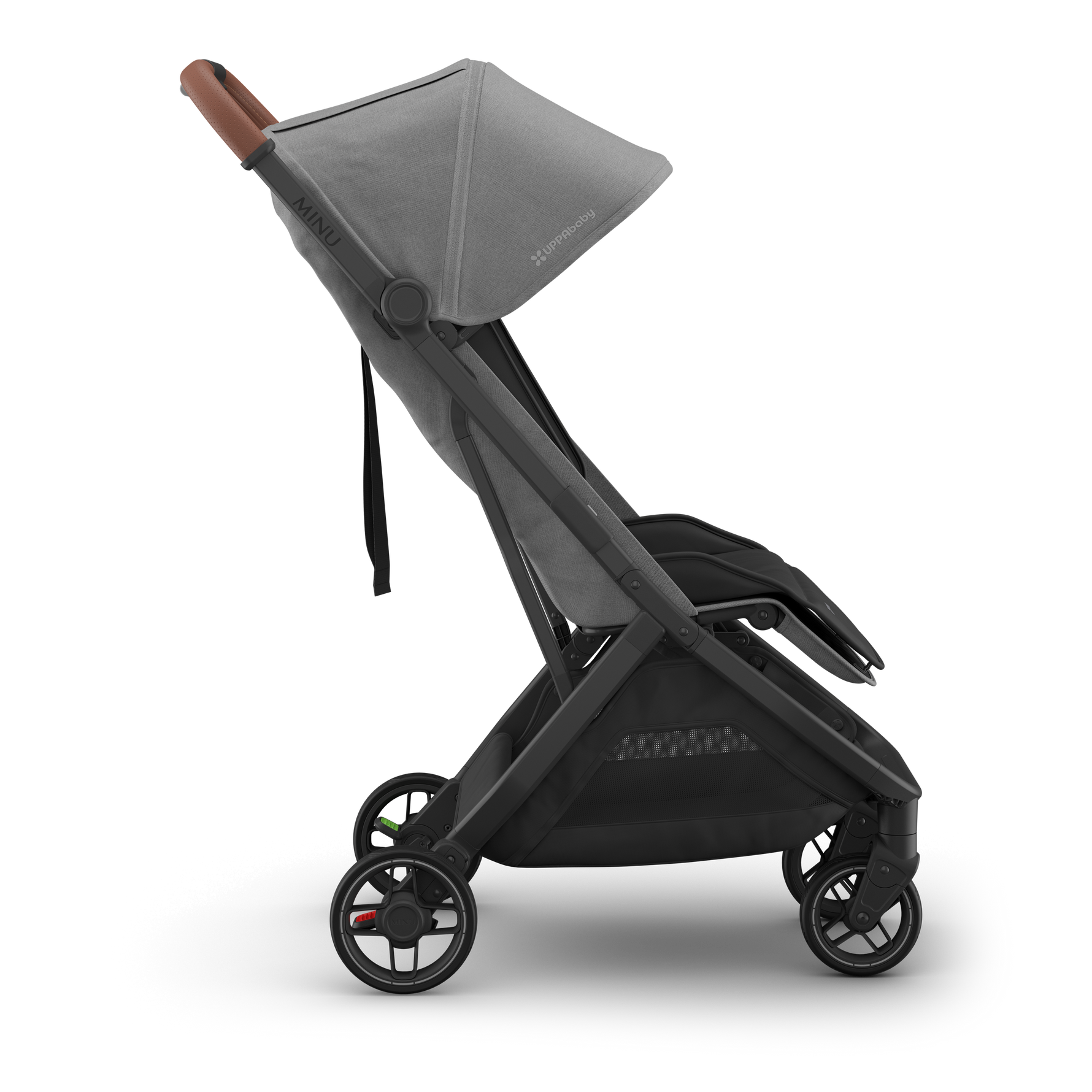 UPPAbaby Minu V3 Stroller - Greyson (Charcoal Melange/Carbon/Saddle Leather) - Side View