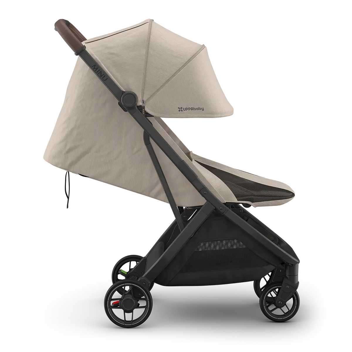 UPPAbaby Minu V3 Stroller - Ada (Charcoal Melange | Carbon Frame | Chestnut Leather) - Side View with Newborn Ready