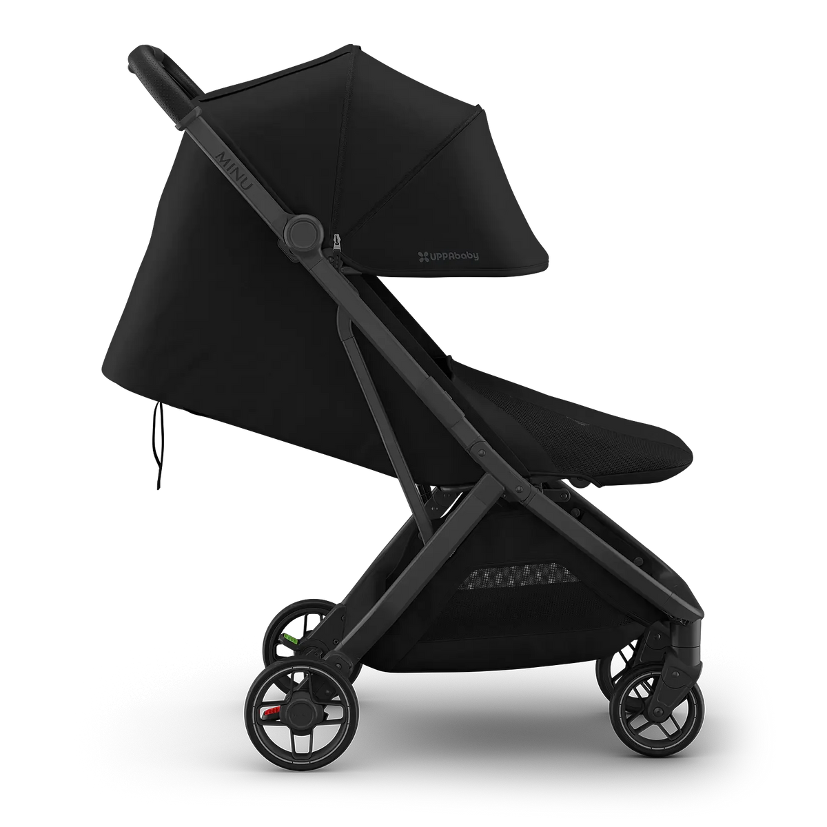 UPPAbaby Minu V3 Stroller - James (Black | Carbon Frame | Black Leather) - Side Profile View