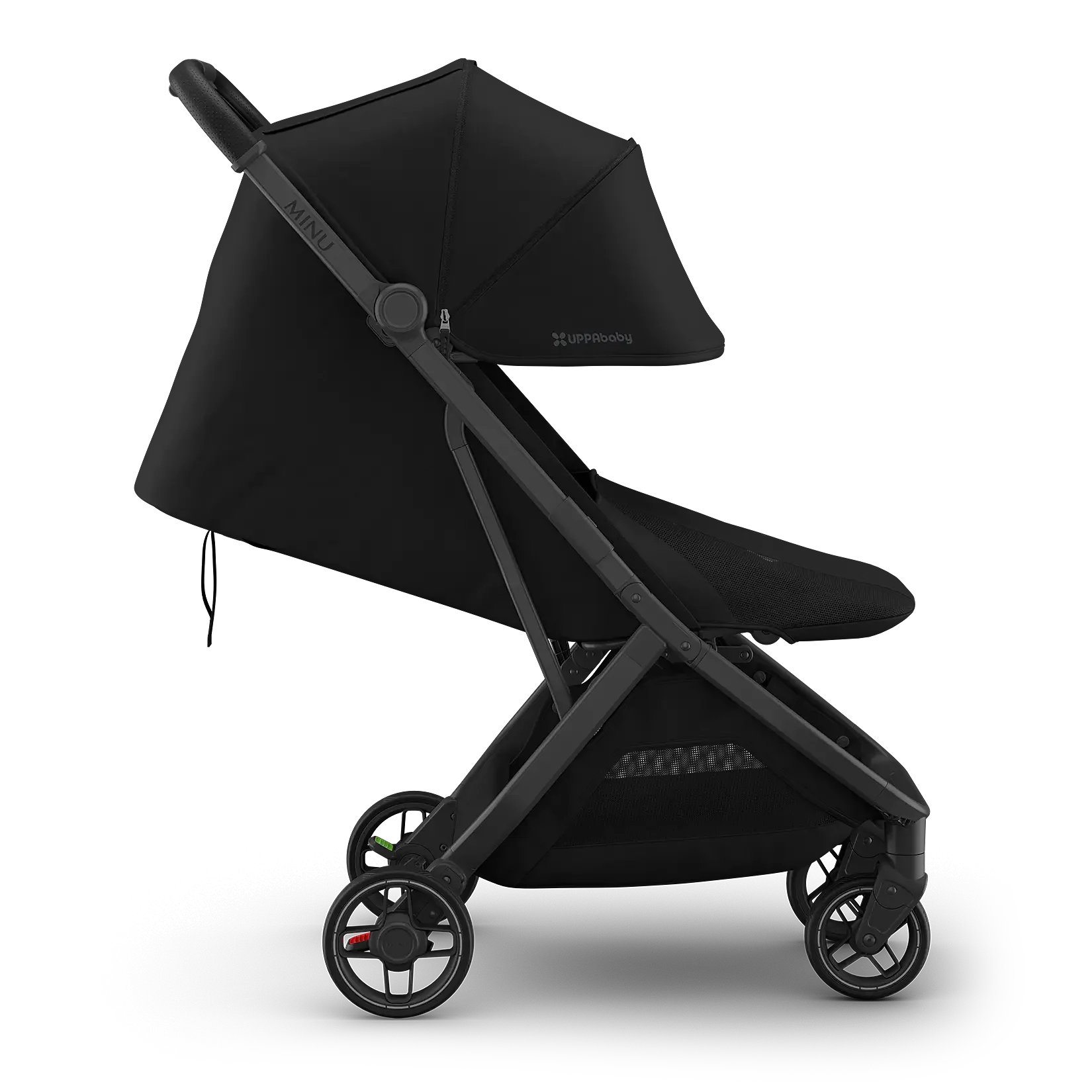 UPPAbaby Minu V3 Stroller - James (Black | Carbon Frame | Black Leather) - Side Profile View