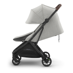 UPPAbaby Minu V3 Stroller - Savannah (Pearl Grey Jacquard/Carbon/Chestnut Leather) - Side View with Recline