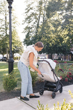UPPAbaby Minu V3 Stroller - Savannah (Pearl Grey Jacquard/Carbon/Chestnut Leather) - Lifestyle 7