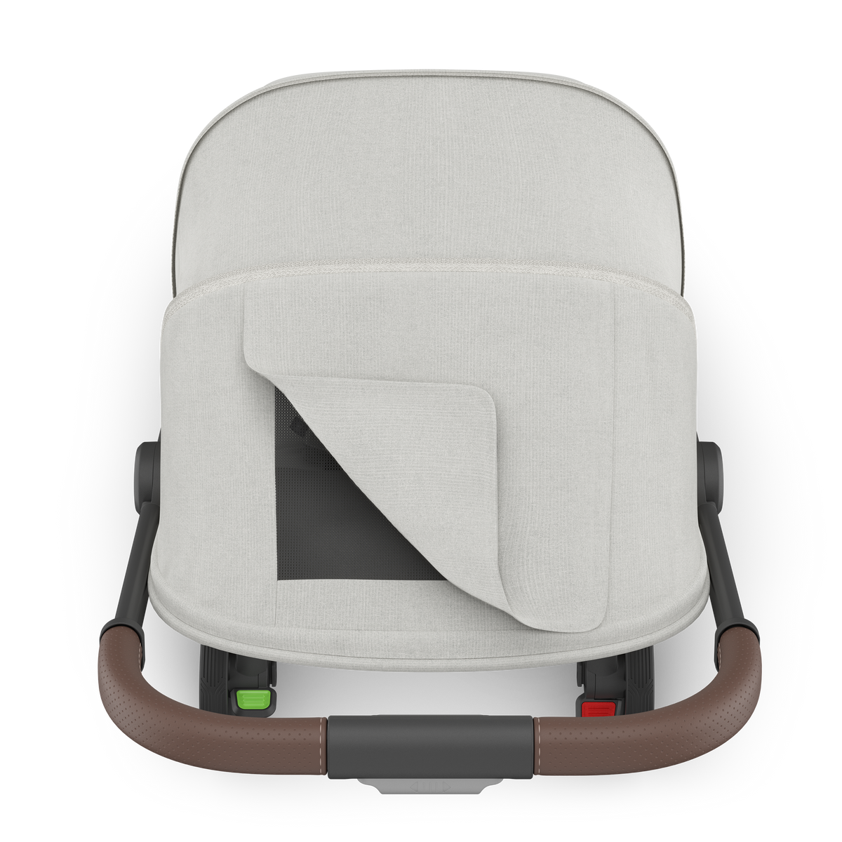 UPPAbaby Minu V3 Stroller - Savannah (Pearl Grey Jacquard/Carbon/Chestnut Leather) - Peek-a-Boo Window