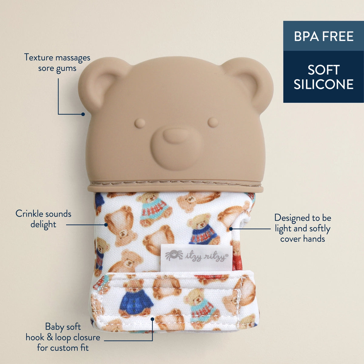 Vintage Bear - Itzy Ritzy Itzy Mitt Silicone Teething Mitt - Features List