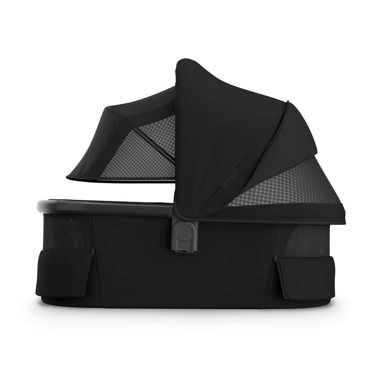 UPPAbaby Bassinet V3 - James (Black | Carbon Frame) - Side View with Canopy