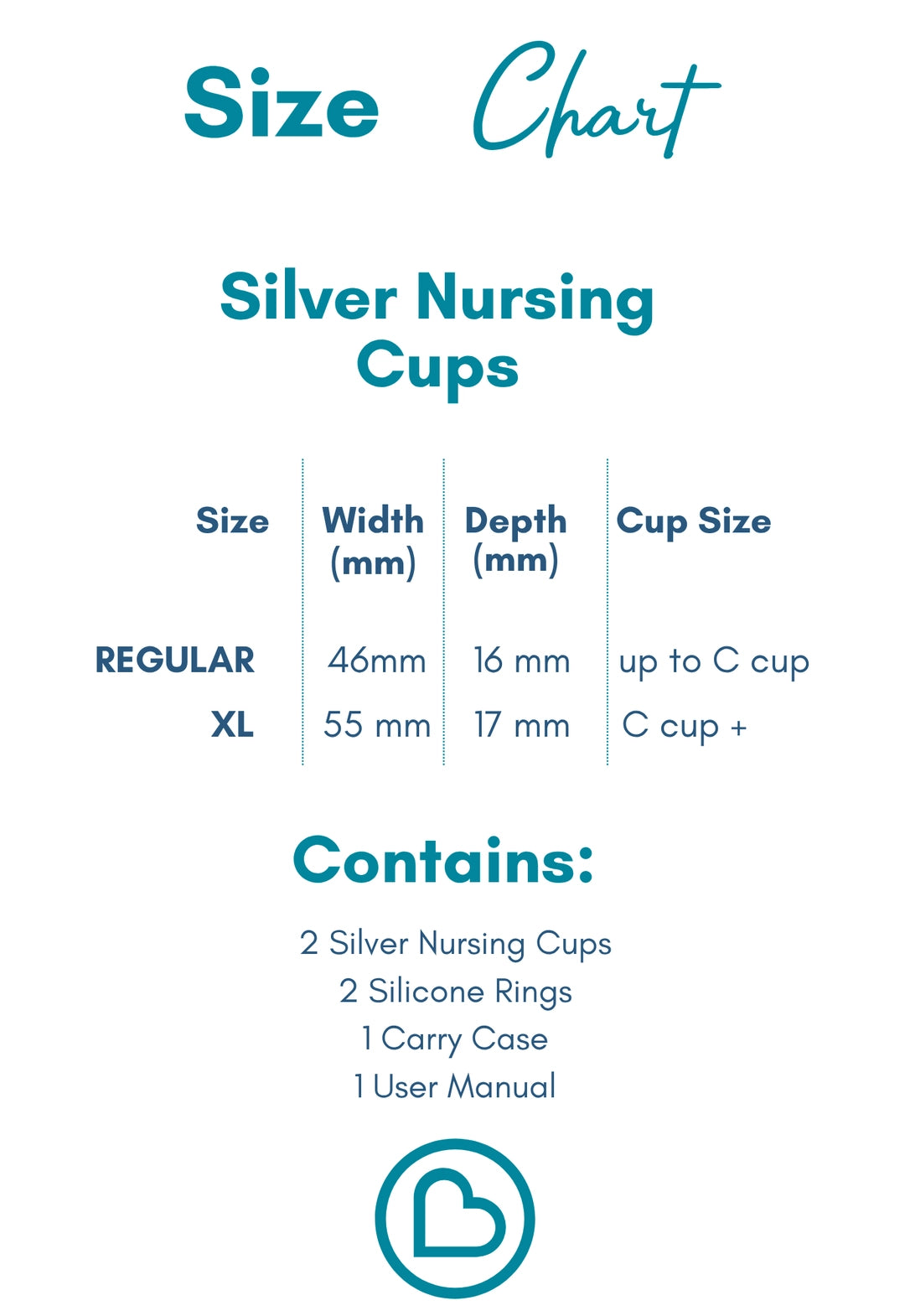 Ella Bella Silver Nursing Cups Size Chart