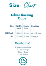 Ella Bella Silver Nursing Cups Size Chart