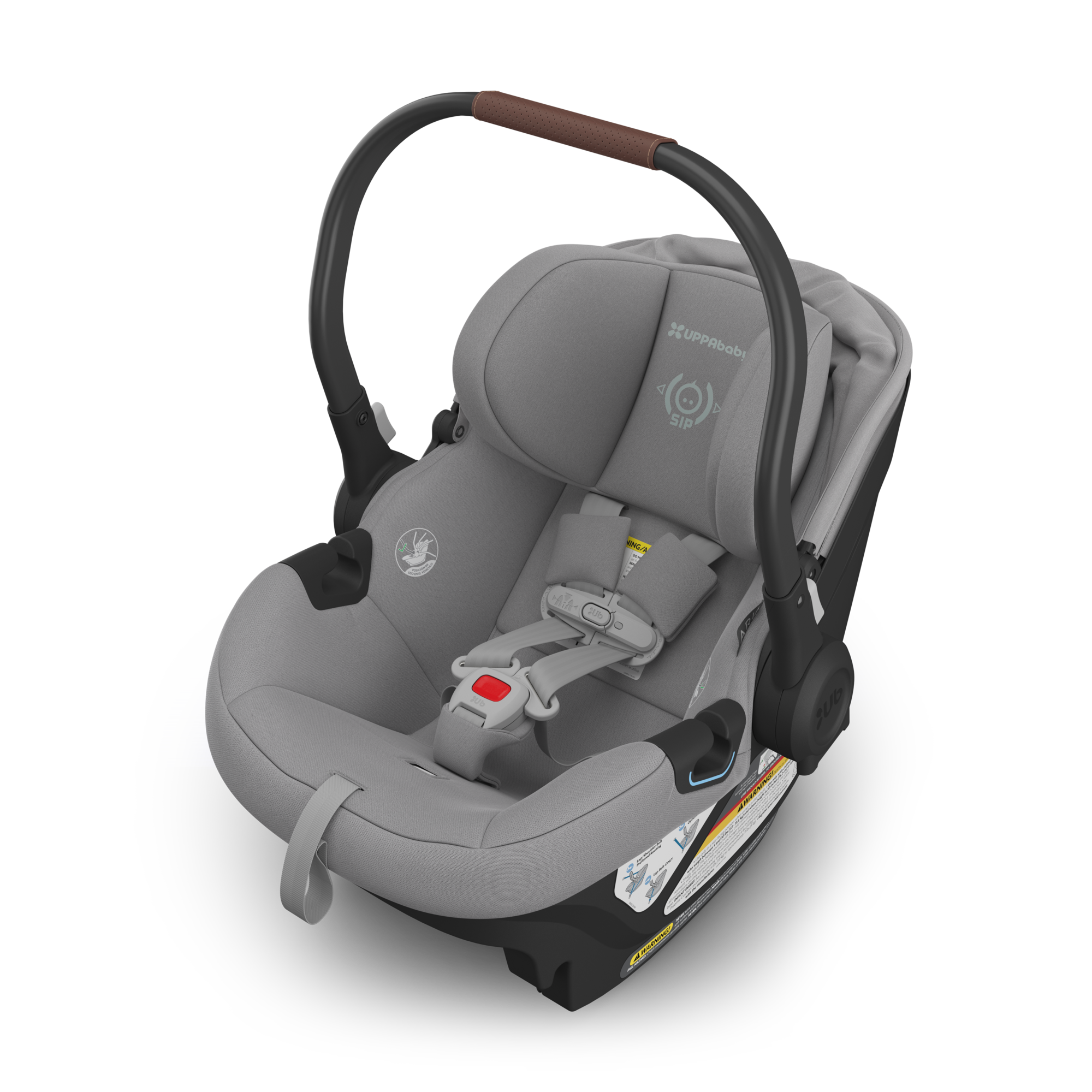 UPPAbaby Aria Infant Car Seat - Anthony (Grey/Chestnut Leather) Canopy Down