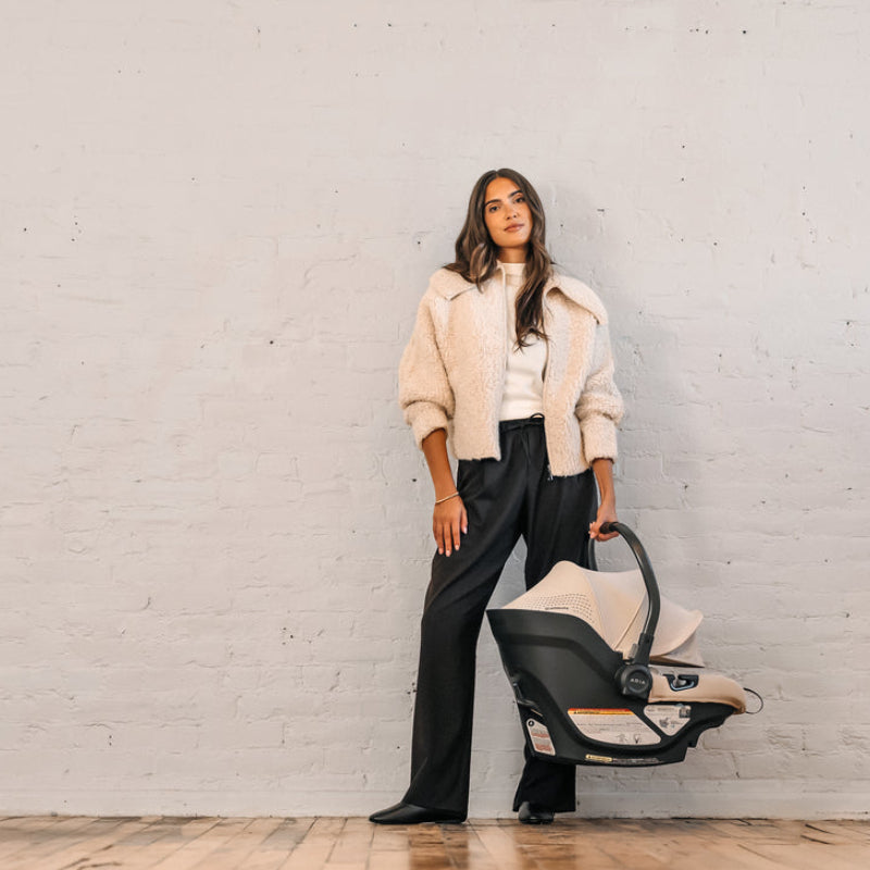 UPPAbaby Aria V2 Infant Car Seat - Ada (Sandstone Melange | Chestnut Leather) - Lifestyle 6