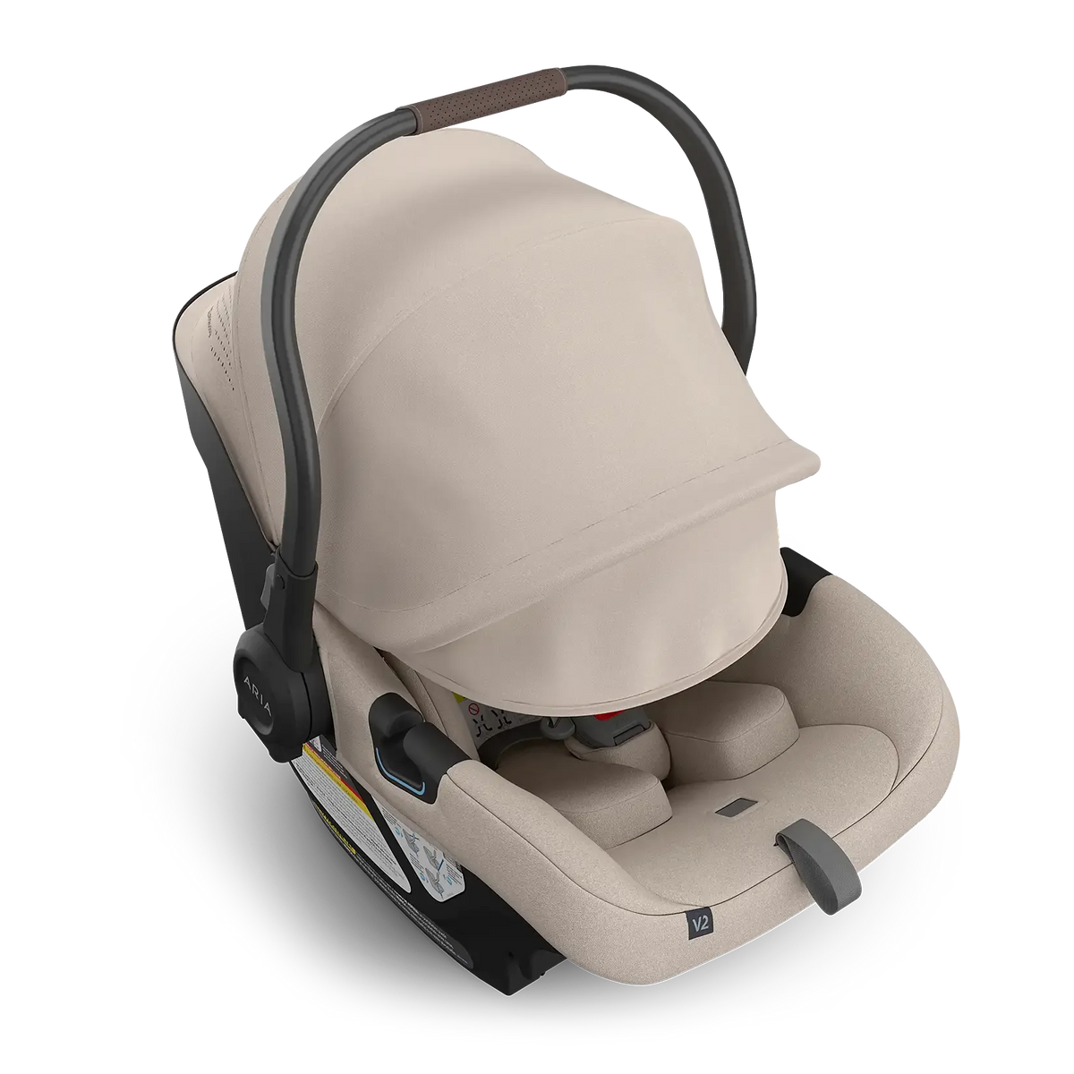 UPPAbaby Aria V2 Infant Car Seat - Ada (Sandstone Melange | Chestnut Leather) - Top View Canopy Extended