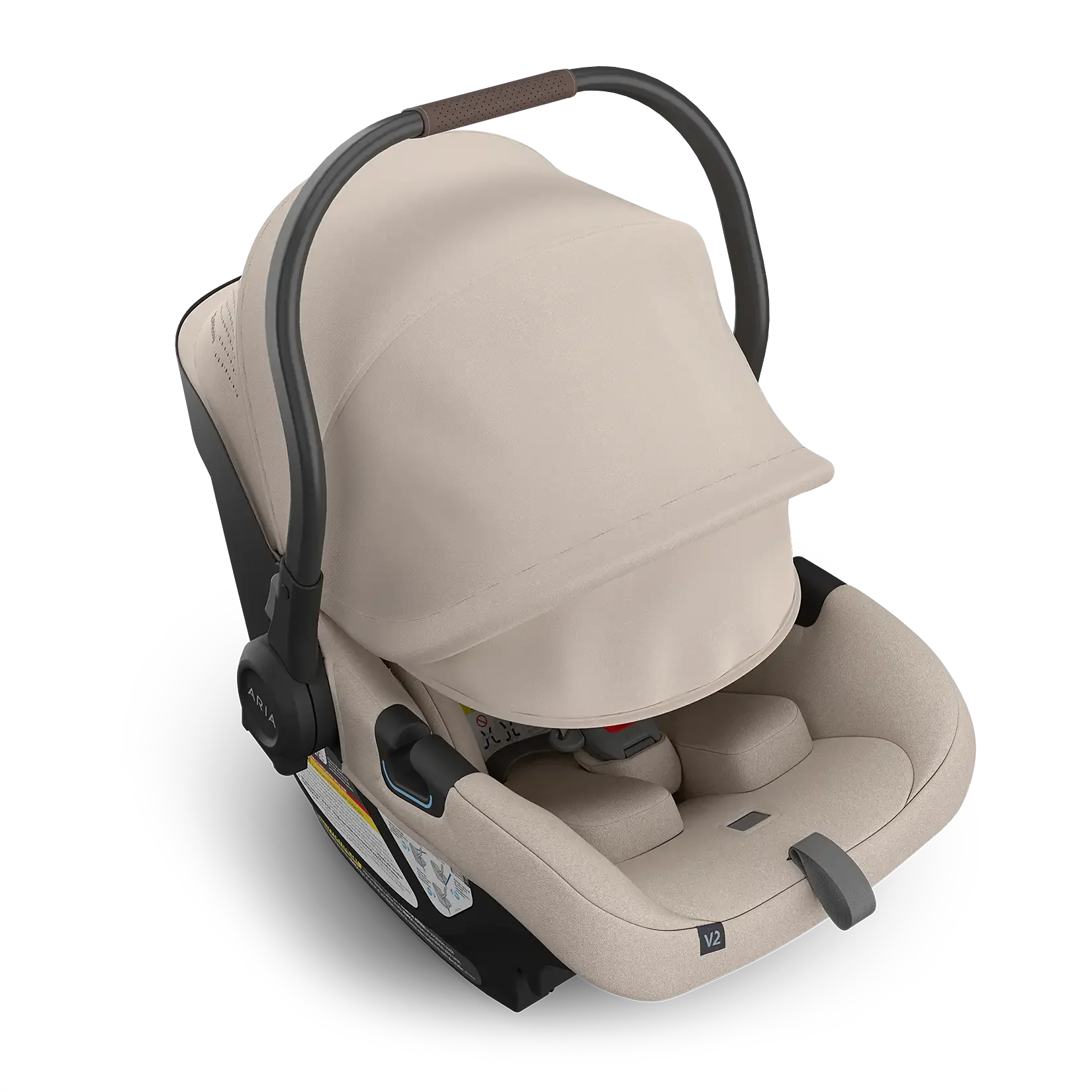 UPPAbaby Aria V2 Infant Car Seat - Ada (Sandstone Melange | Chestnut Leather) - Top View Canopy Extended