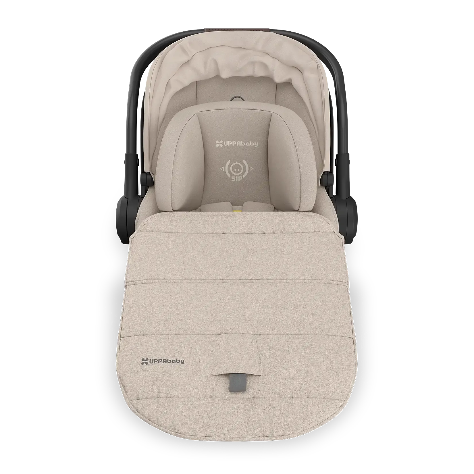 UPPAbaby Aria V2 Infant Car Seat - Ada (Sandstone Melange | Chestnut Leather) - Front View with Cover