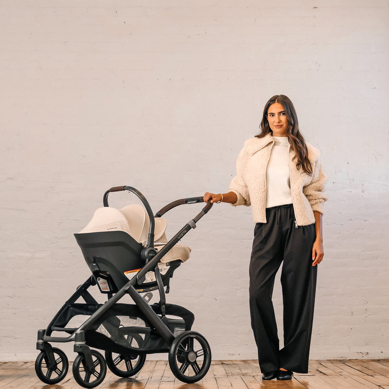 UPPAbaby Aria V2 Infant Car Seat - Ada (Sandstone Melange | Chestnut Leather) - Lifestyle 2