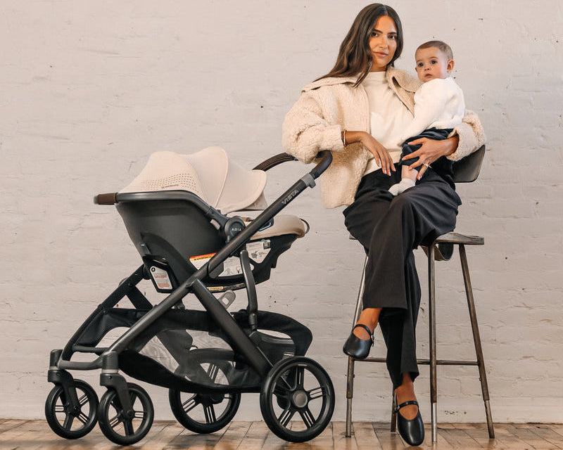 UPPAbaby Aria V2 Infant Car Seat - Ada (Sandstone Melange | Chestnut Leather) - Lifestyle 3