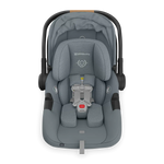 UPPAbaby Aria V2 Infant Car Seat - Callum/Dillan( Stone Blue | Sand Leather)  Front View Canopy Retracted