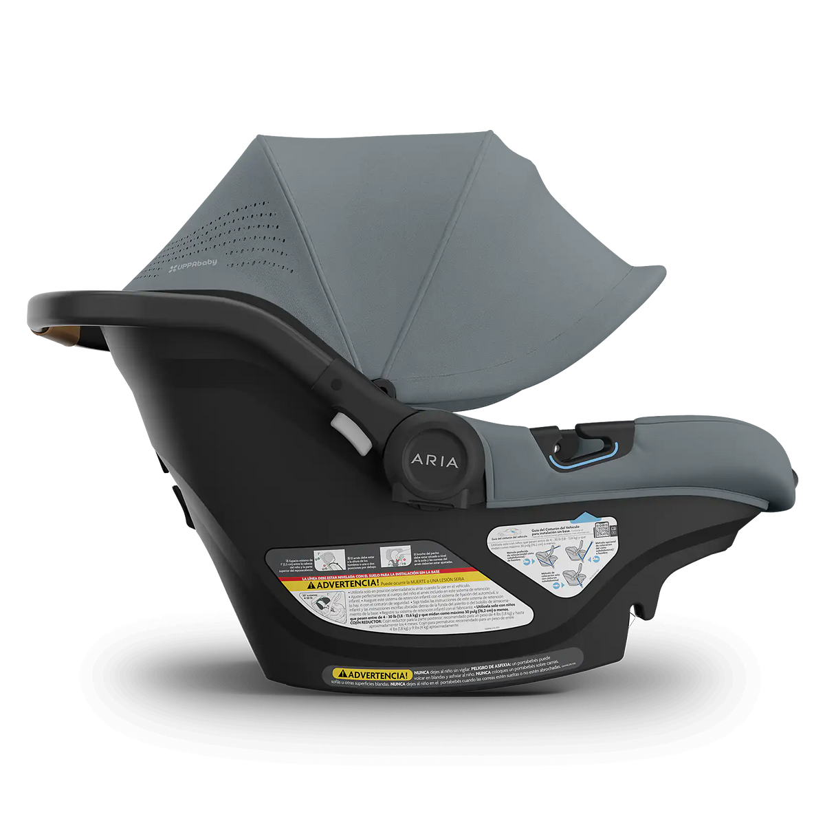 UPPAbaby Aria V2 Infant Car Seat - Callum/Dillan( Stone Blue | Sand Leather) Side View