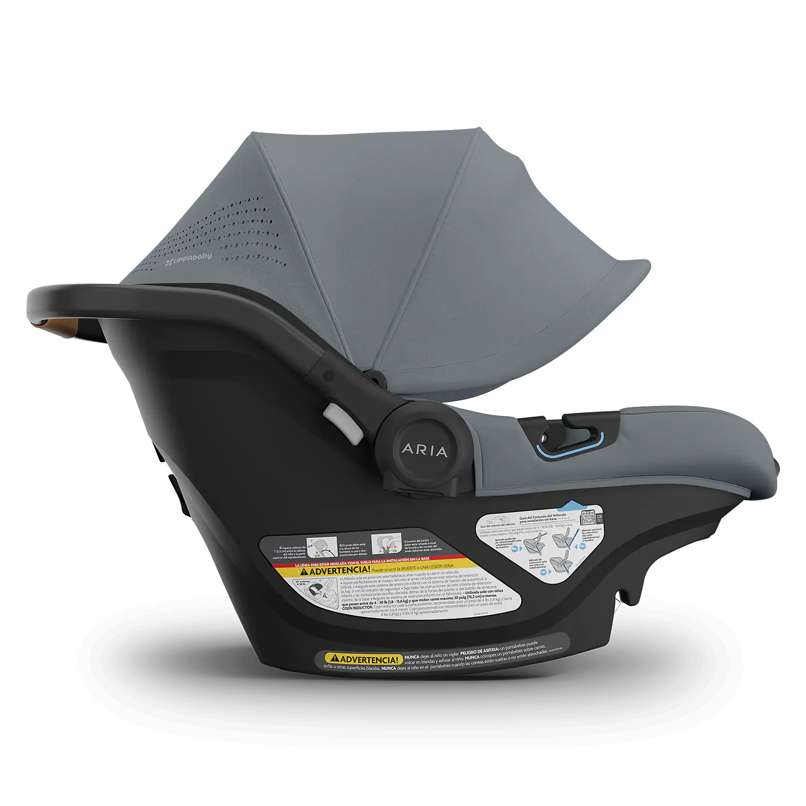 UPPAbaby Aria V2 Infant Car Seat - Callum/Dillan( Stone Blue | Sand Leather) Side View