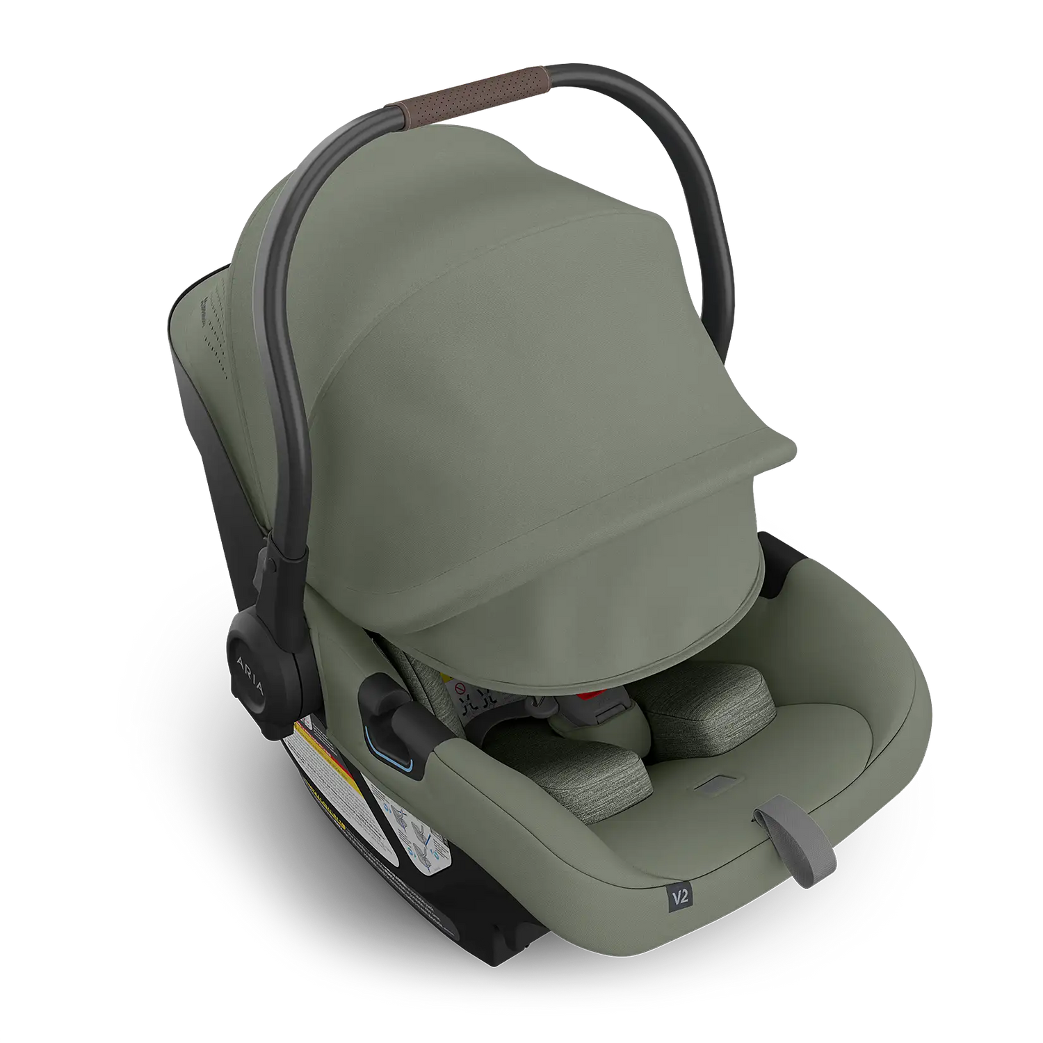 UPPAbaby Aria V2 Infant Car Seat - Evelyn (Meadow Green | Chestnut Leather) Canopy Extended