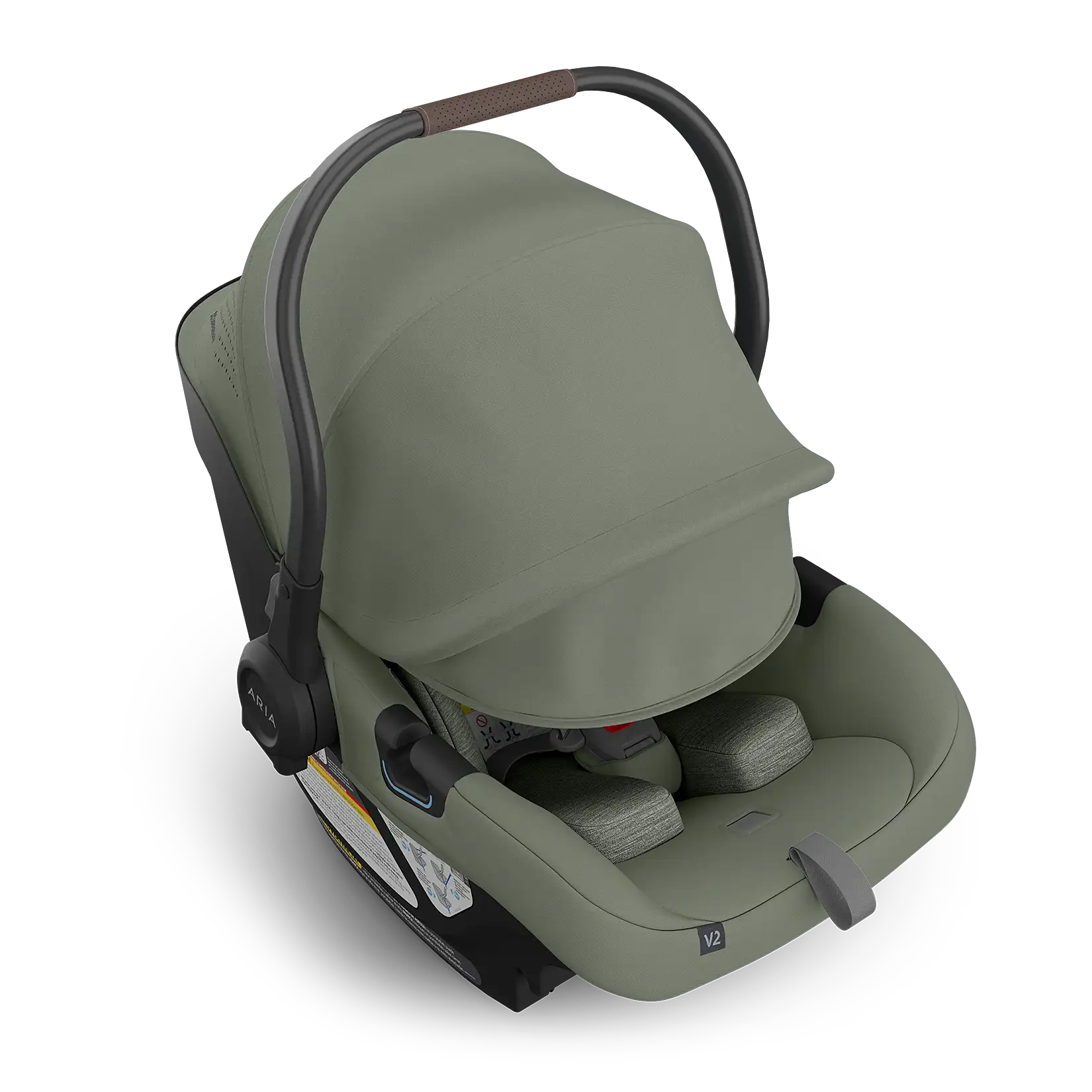 UPPAbaby Aria V2 Infant Car Seat - Evelyn (Meadow Green | Chestnut Leather) Canopy Extended
