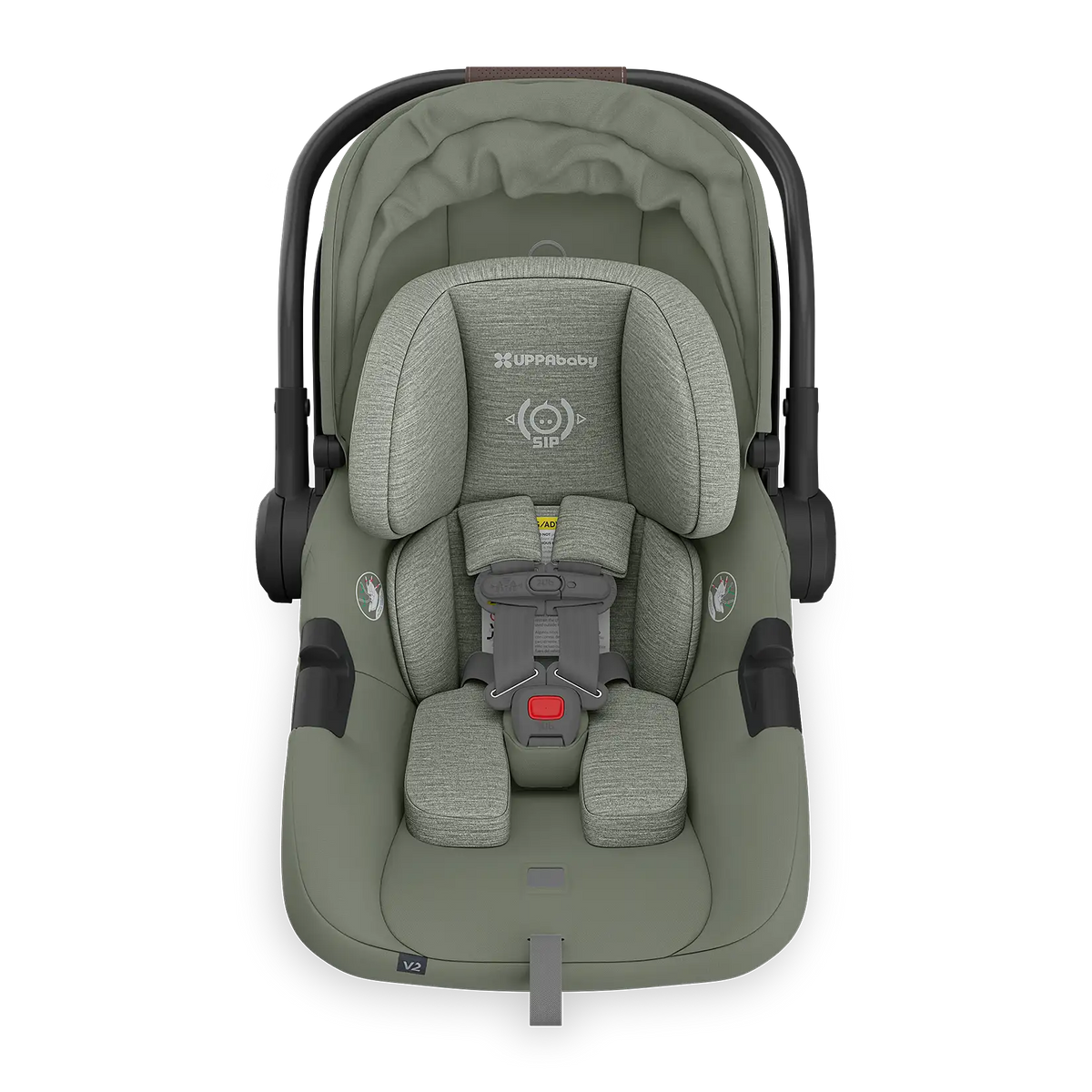 UPPAbaby Aria V2 Infant Car Seat - Evelyn (Meadow Green | Chestnut Leather) Canopy Retracted