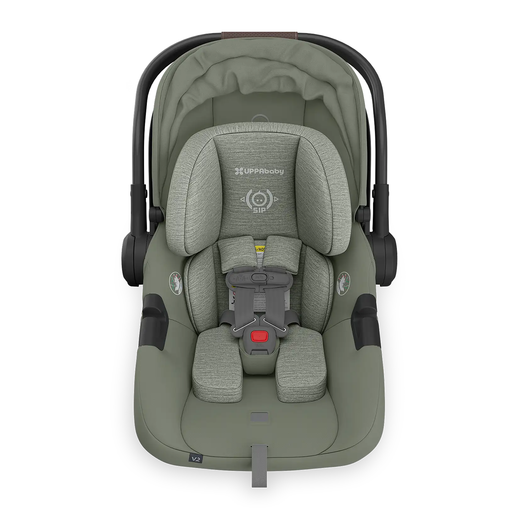 UPPAbaby Aria V2 Infant Car Seat - Evelyn (Meadow Green | Chestnut Leather) Canopy Retracted