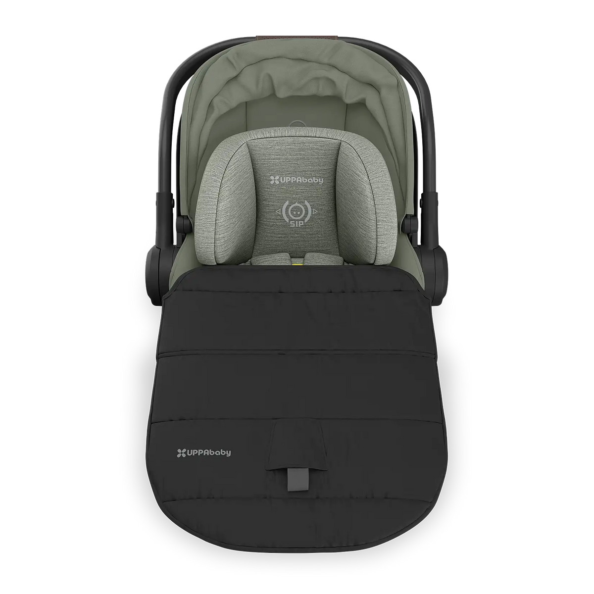 UPPAbaby Aria V2 Infant Car Seat - Evelyn (Meadow Green | Chestnut Leather) Included All-Weather FootCover