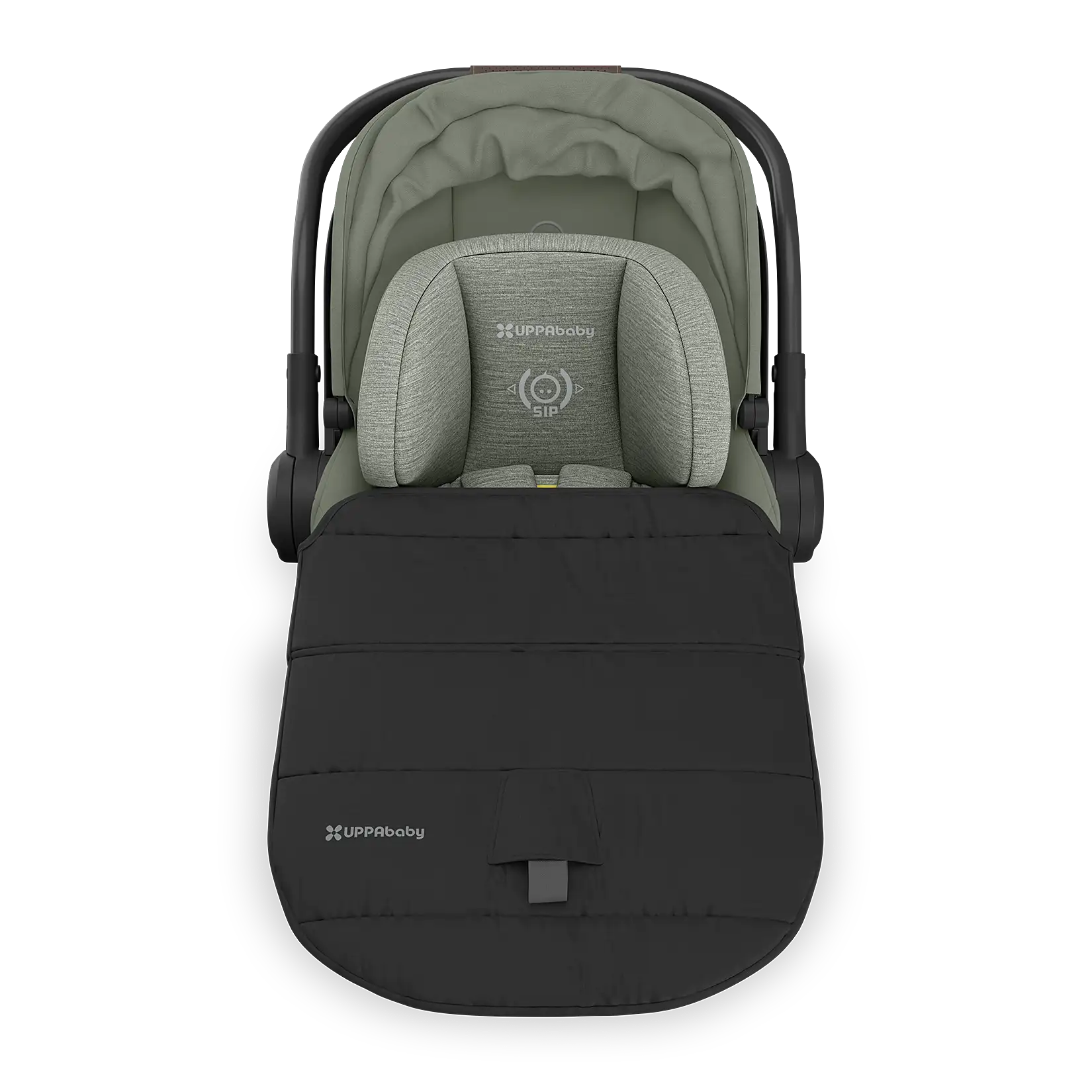 UPPAbaby Aria V2 Infant Car Seat - Evelyn (Meadow Green | Chestnut Leather) Included All-Weather FootCover