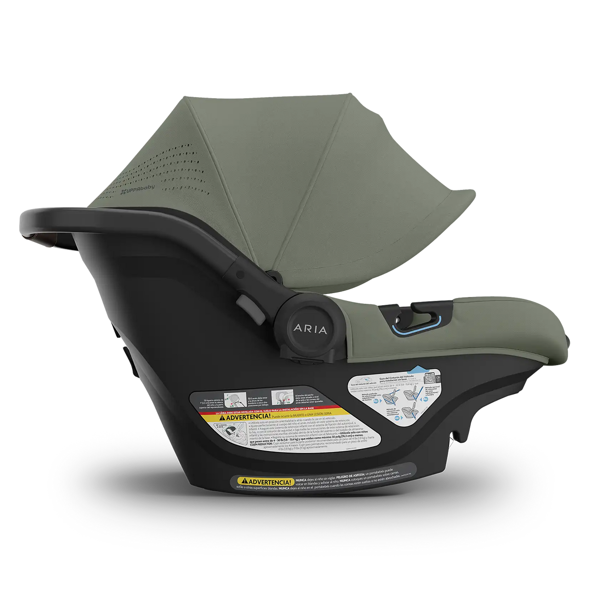 UPPAbaby Aria V2 Infant Car Seat - Evelyn (Meadow Green | Chestnut Leather) Side View