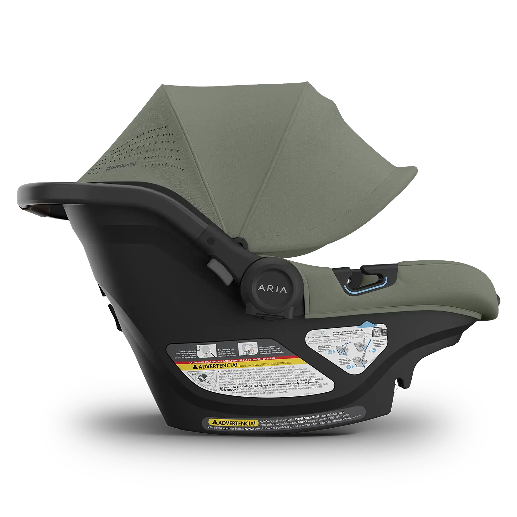 UPPAbaby Aria V2 Infant Car Seat - Evelyn (Meadow Green | Chestnut Leather) Side View