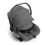 UPPAbaby Aria V2 Infant Car Seat - Greyson (Charcoal Melange | Saddle Leather) Extended Canopy