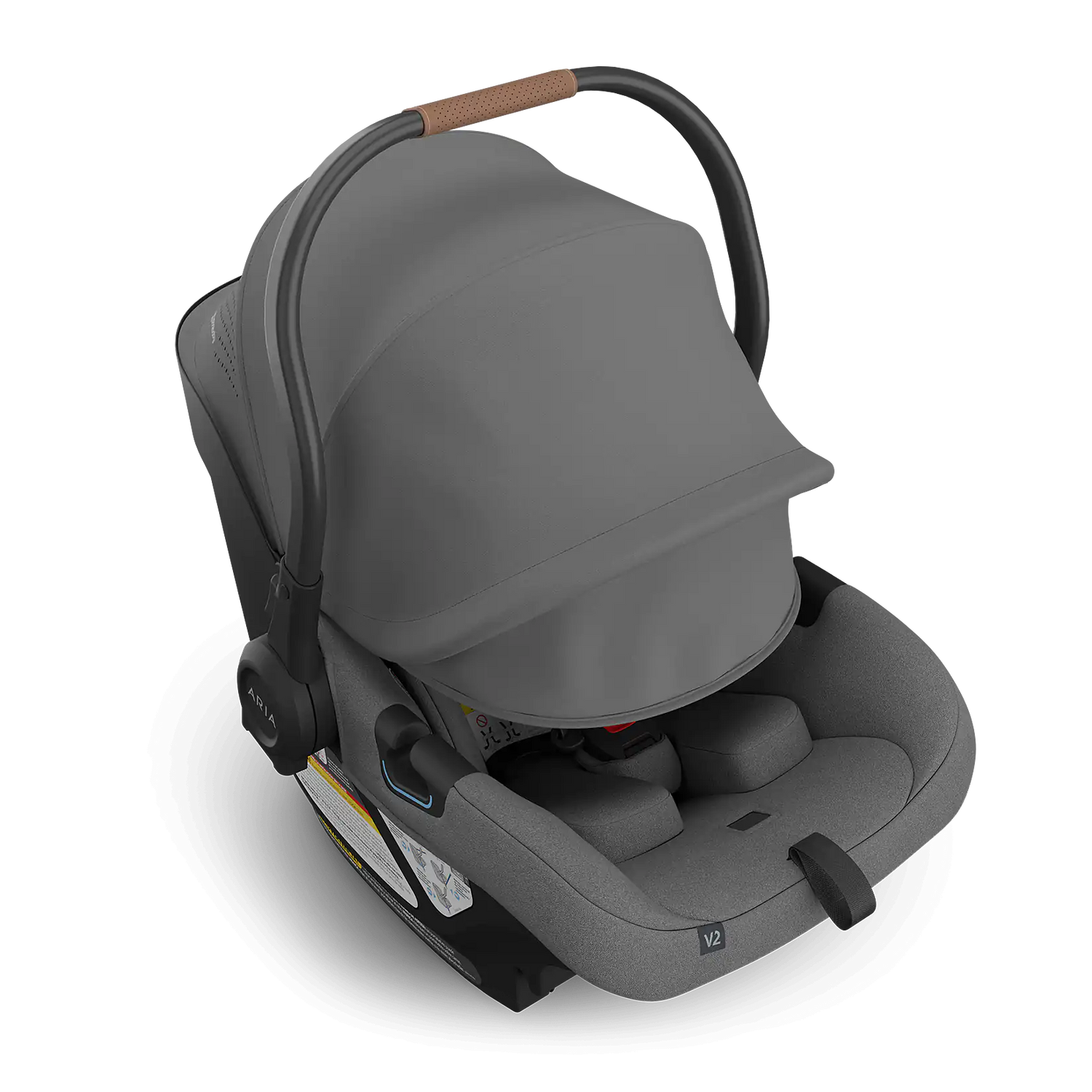 UPPAbaby Aria V2 Infant Car Seat - Greyson (Charcoal Melange | Saddle Leather) Extended Canopy
