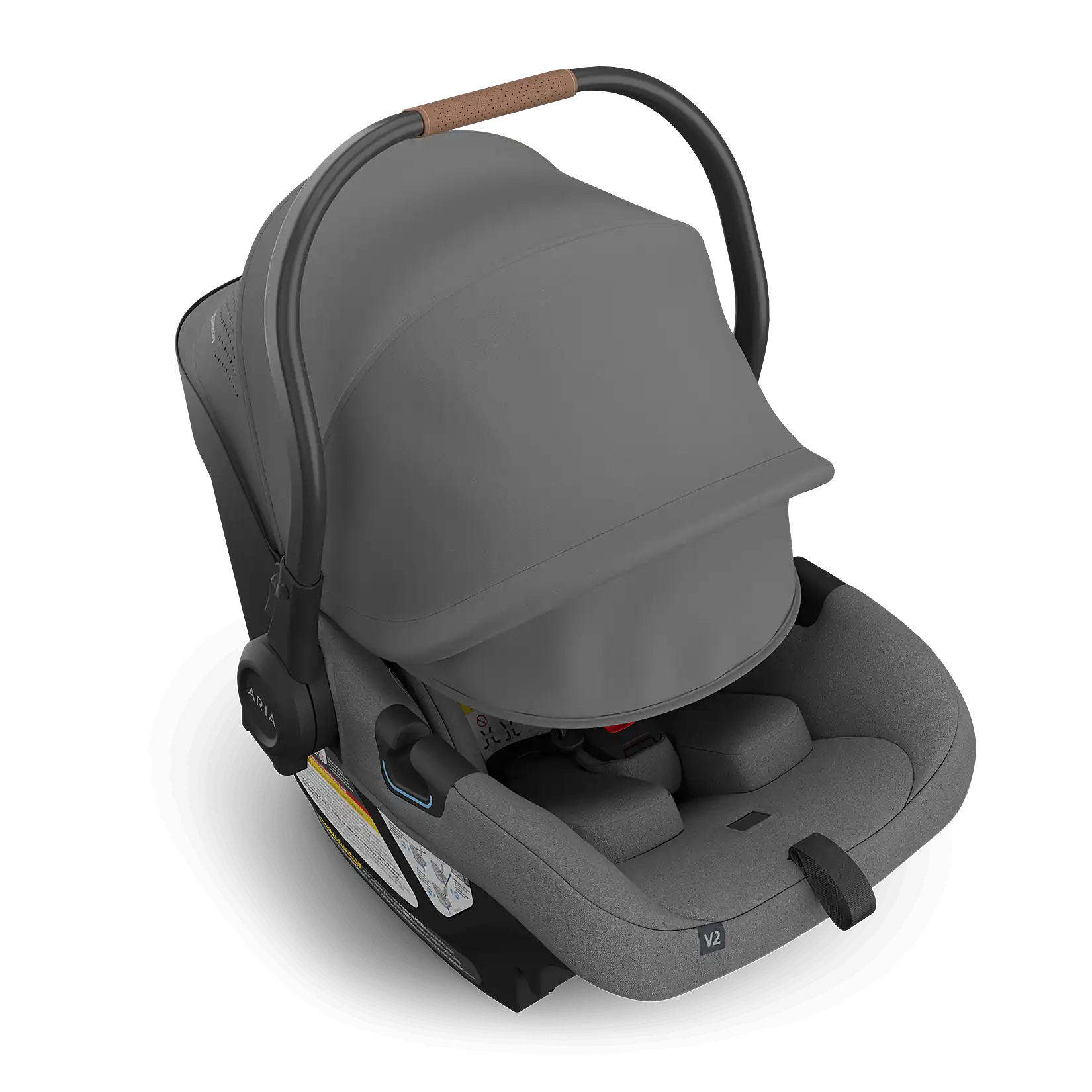 UPPAbaby Aria V2 Infant Car Seat - Greyson (Charcoal Melange | Saddle Leather) Extended Canopy