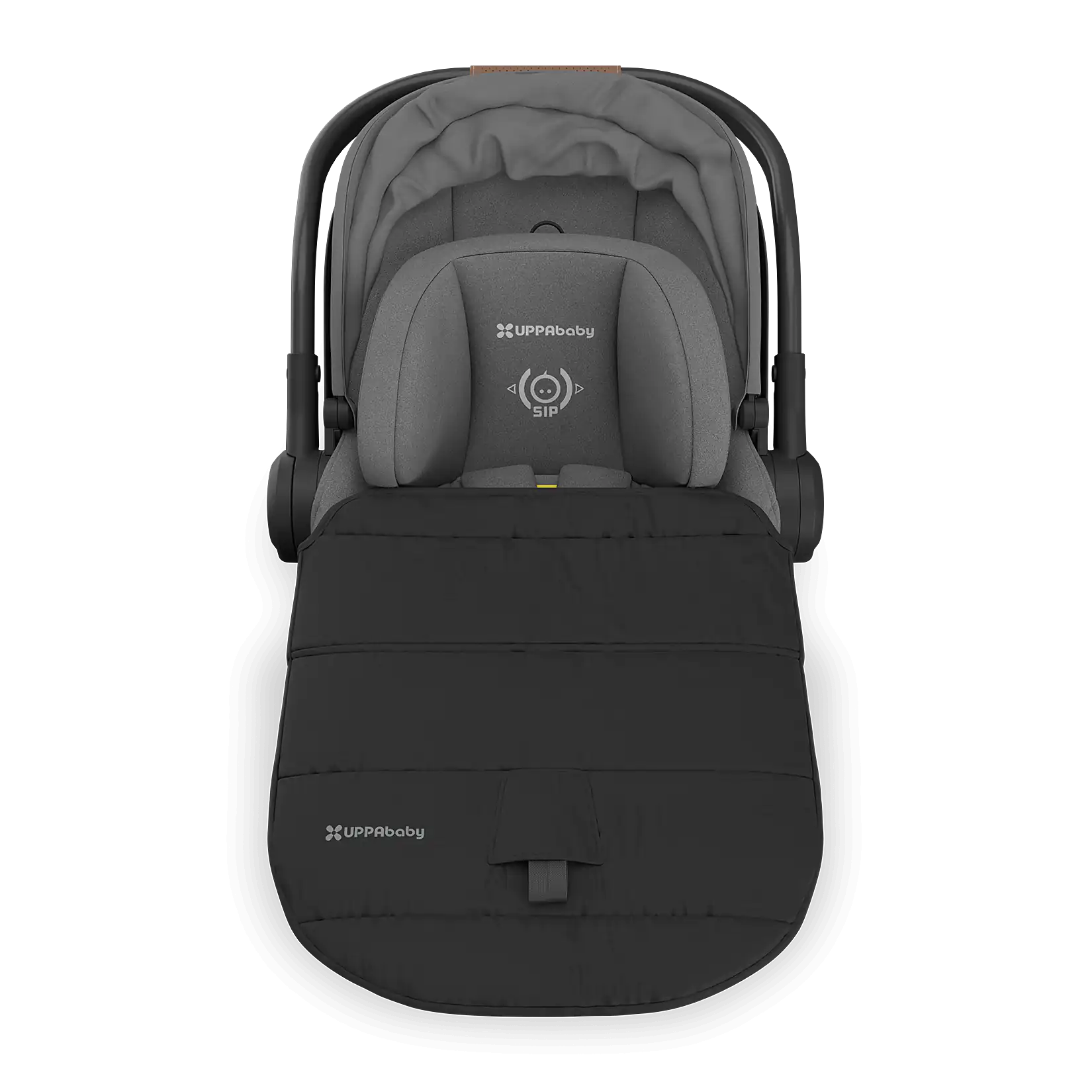 UPPAbaby Aria V2 Infant Car Seat - Greyson (Charcoal Melange | Saddle Leather) Included All-Weather FootCover