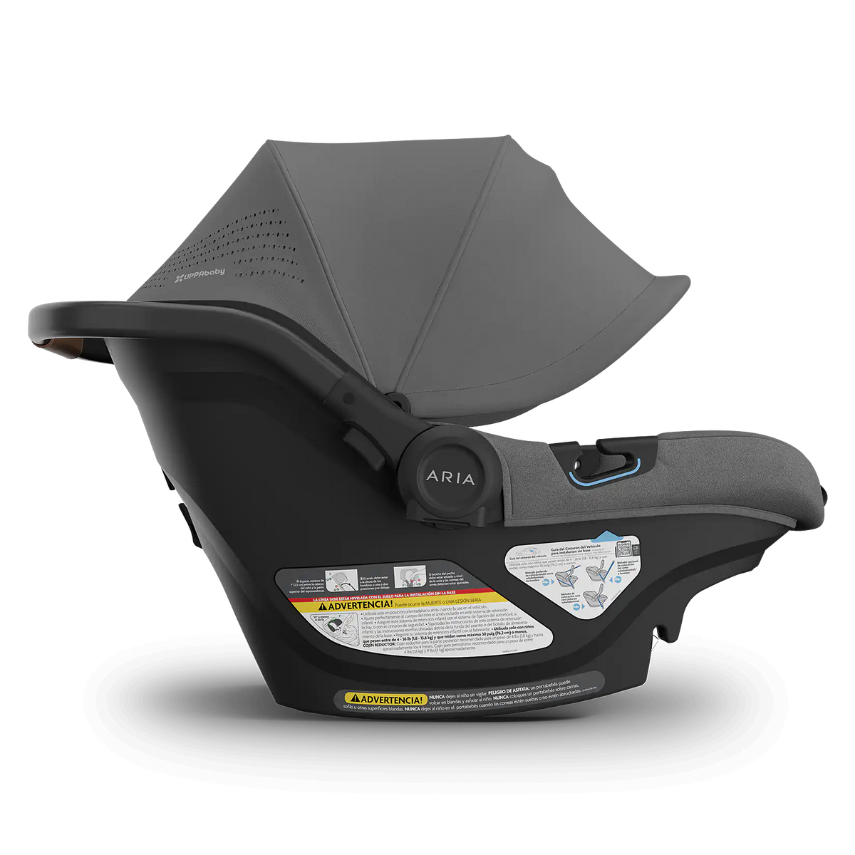 UPPAbaby Aria V2 Infant Car Seat - Greyson (Charcoal Melange | Saddle Leather) Side View