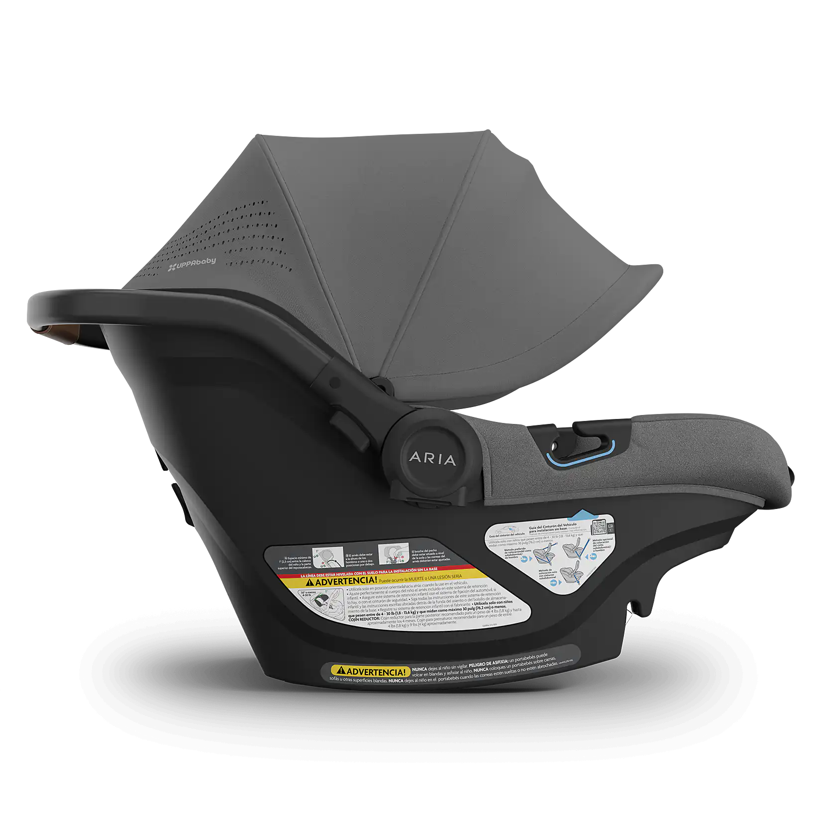 UPPAbaby Aria V2 Infant Car Seat - Greyson (Charcoal Melange | Saddle Leather) Side View