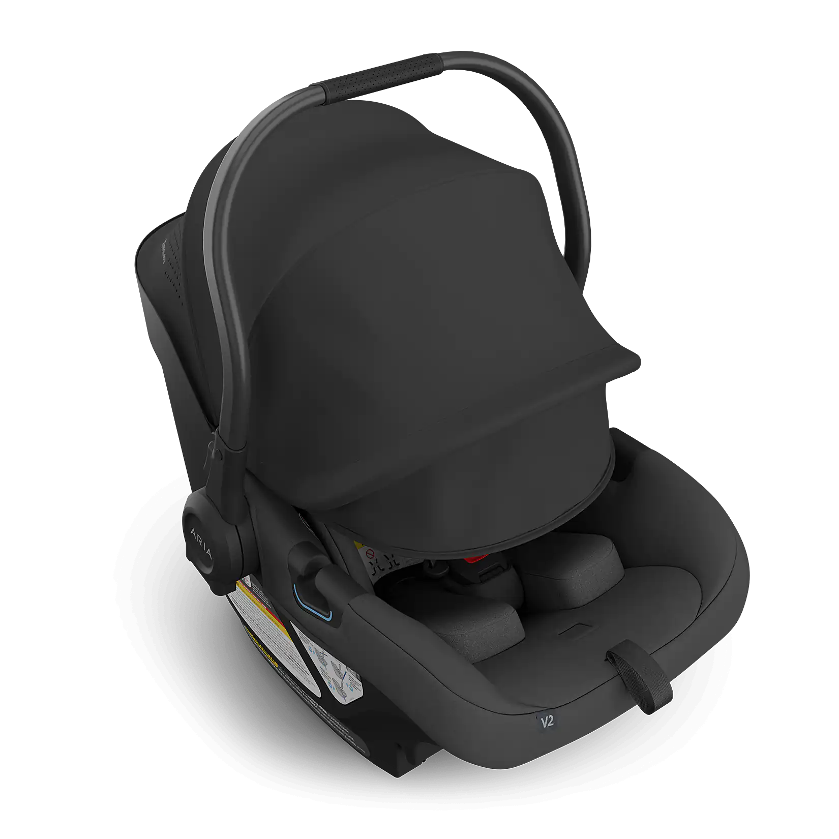 UPPAbaby Aria V2 Infant Car Seat - Jake (Charcoal | Black Leather) Extended Canopy