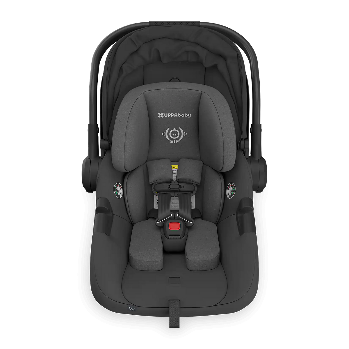 UPPAbaby Aria V2 Infant Car Seat - Jake (Charcoal | Black Leather) Retracted Canopy