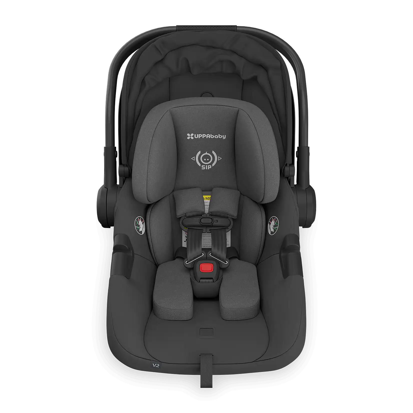 UPPAbaby Aria V2 Infant Car Seat - Jake (Charcoal | Black Leather) Retracted Canopy