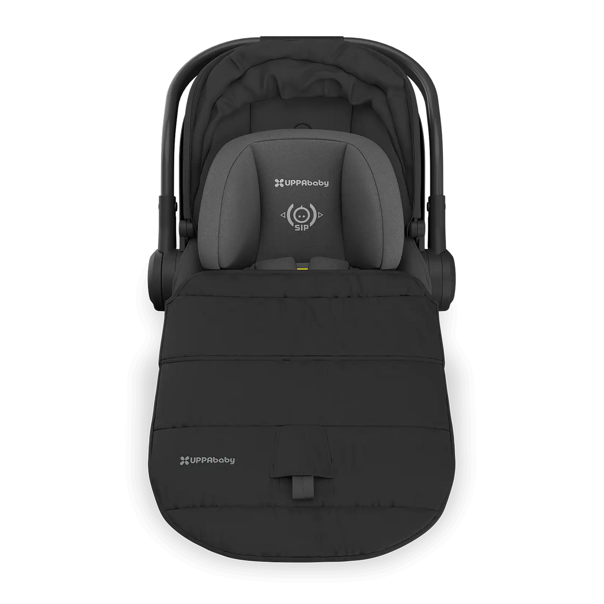 UPPAbaby Aria V2 Infant Car Seat - Jake (Charcoal | Black Leather) Included All-Weather FootCover