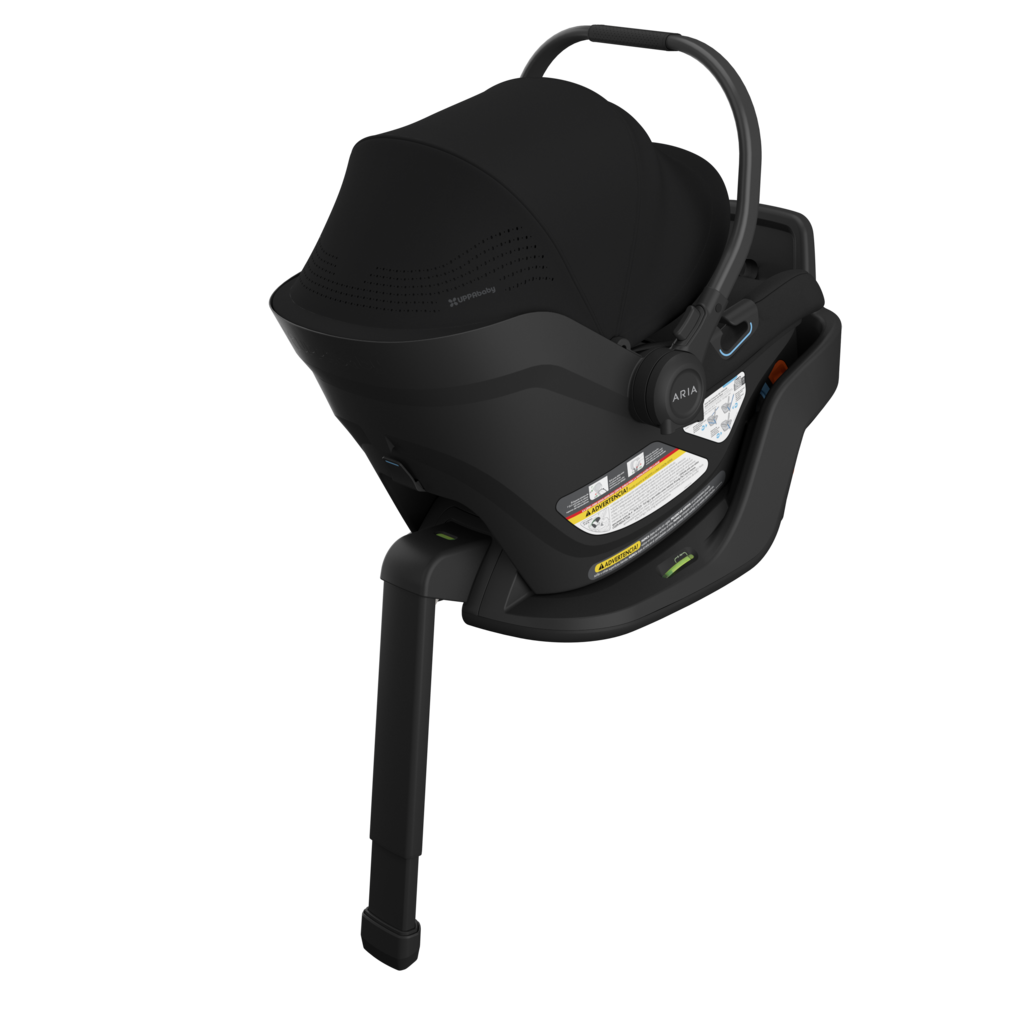 UPPAbaby Aria V2 Infant Car Seat - James (Black | Black Leather) - Back Angle View with Load Leg
